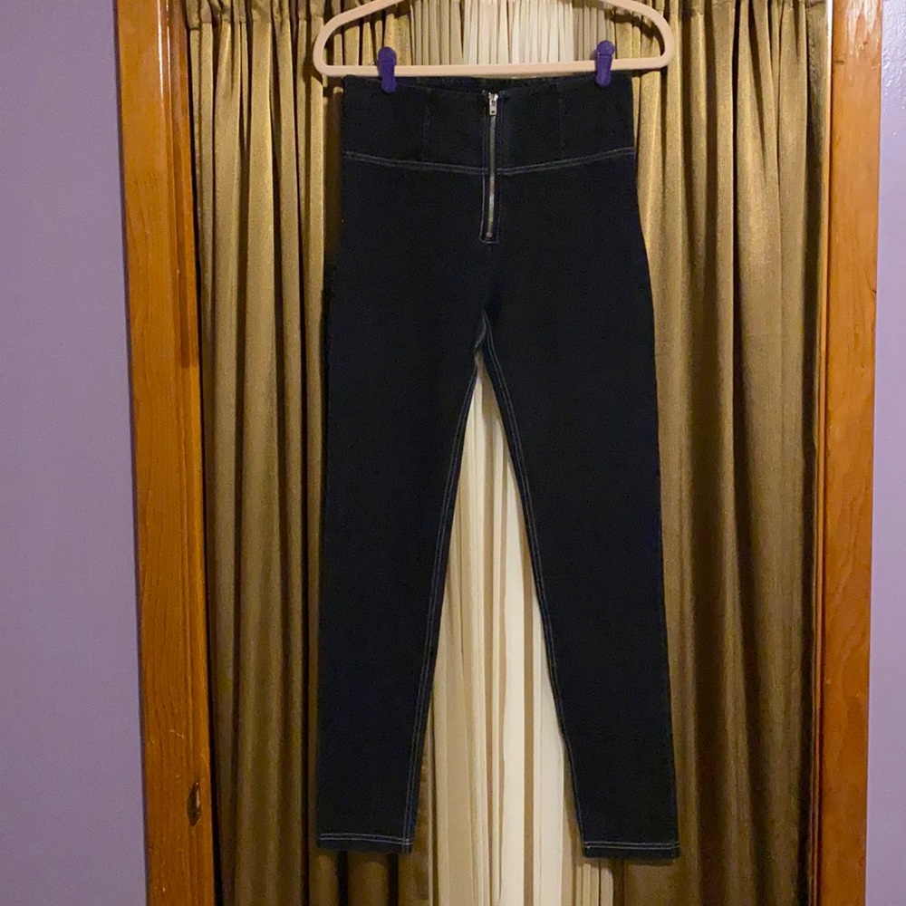 Freddy Pants -High Waist Skinny - Distressed Black w/Grey Stitching
